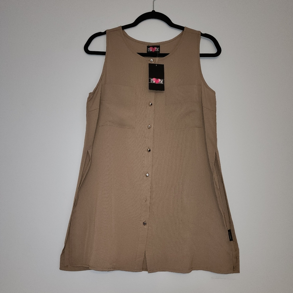Iky me Womens  M  Brown  Tank Top Blouse Button Up.  A-3